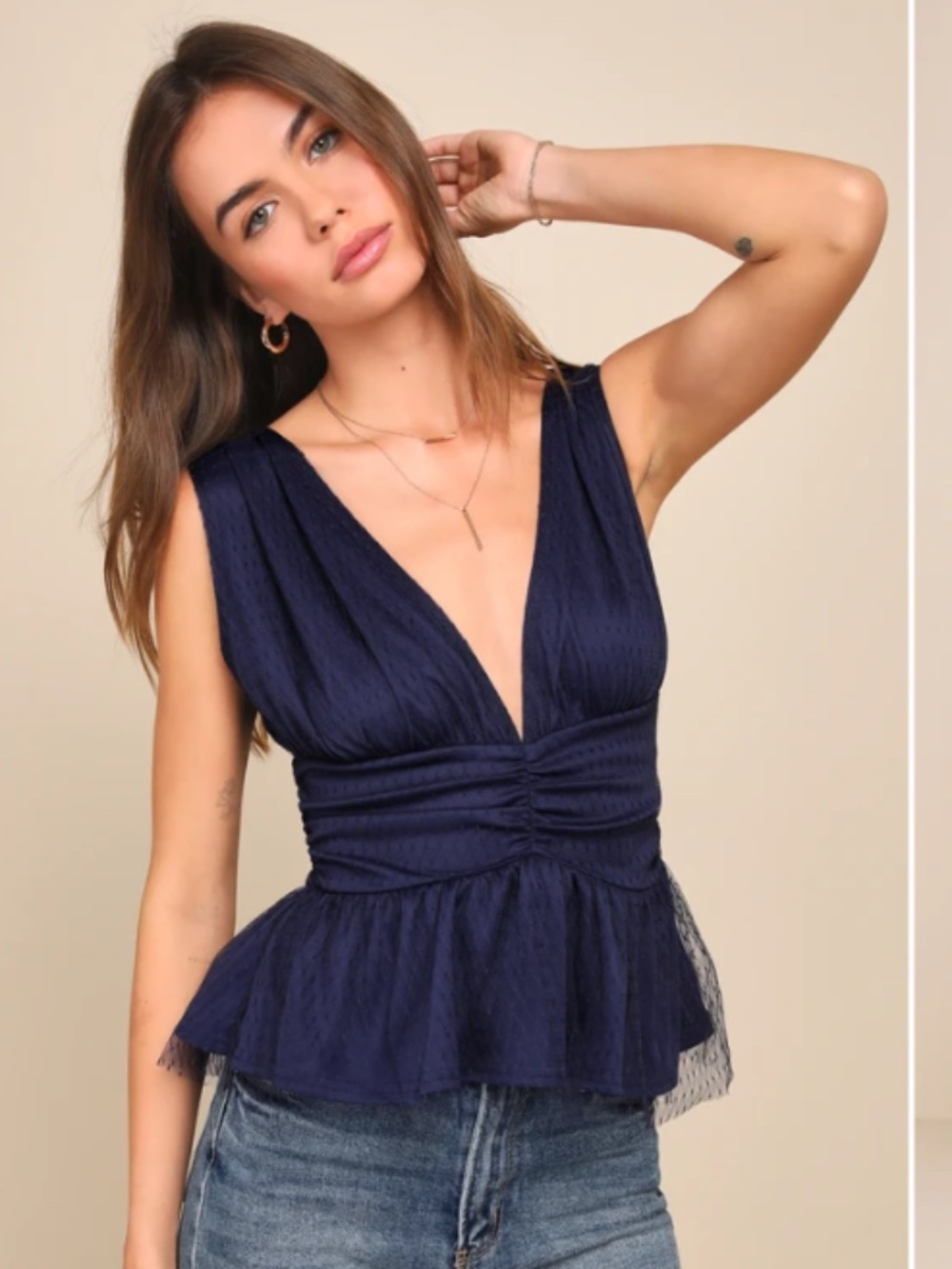 LULU's Sexy Romantic Swiss Dot Chic Flirty Date Night Out Peplum Top